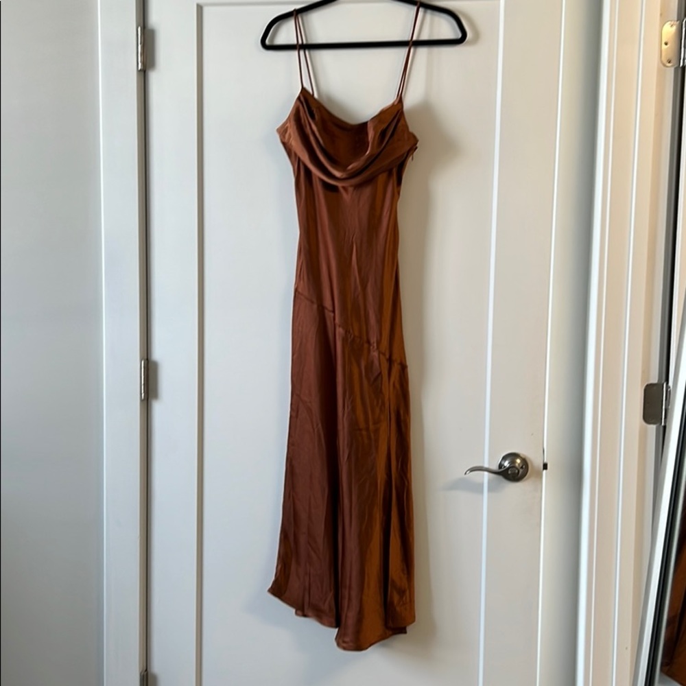 NWT- Copper MIDI satin dress with Slit